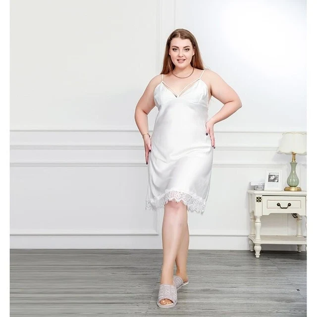 Plus Size 4XL Women Nightdress 2019 Sexy Lingerie Lace Sleepwear Summer Nightgown For 100KG Silk Nightwear Robe Dress Gown