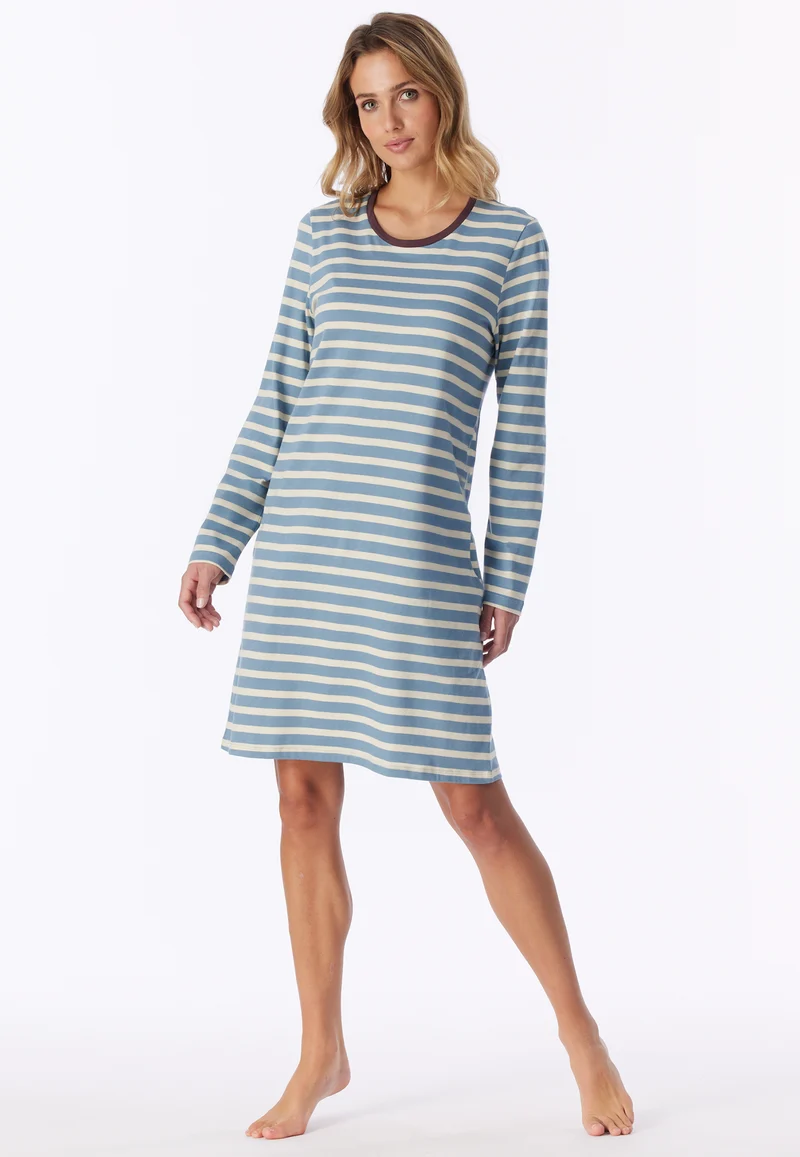 Nachthemd langarm Blau gestreift - Casual Essentials