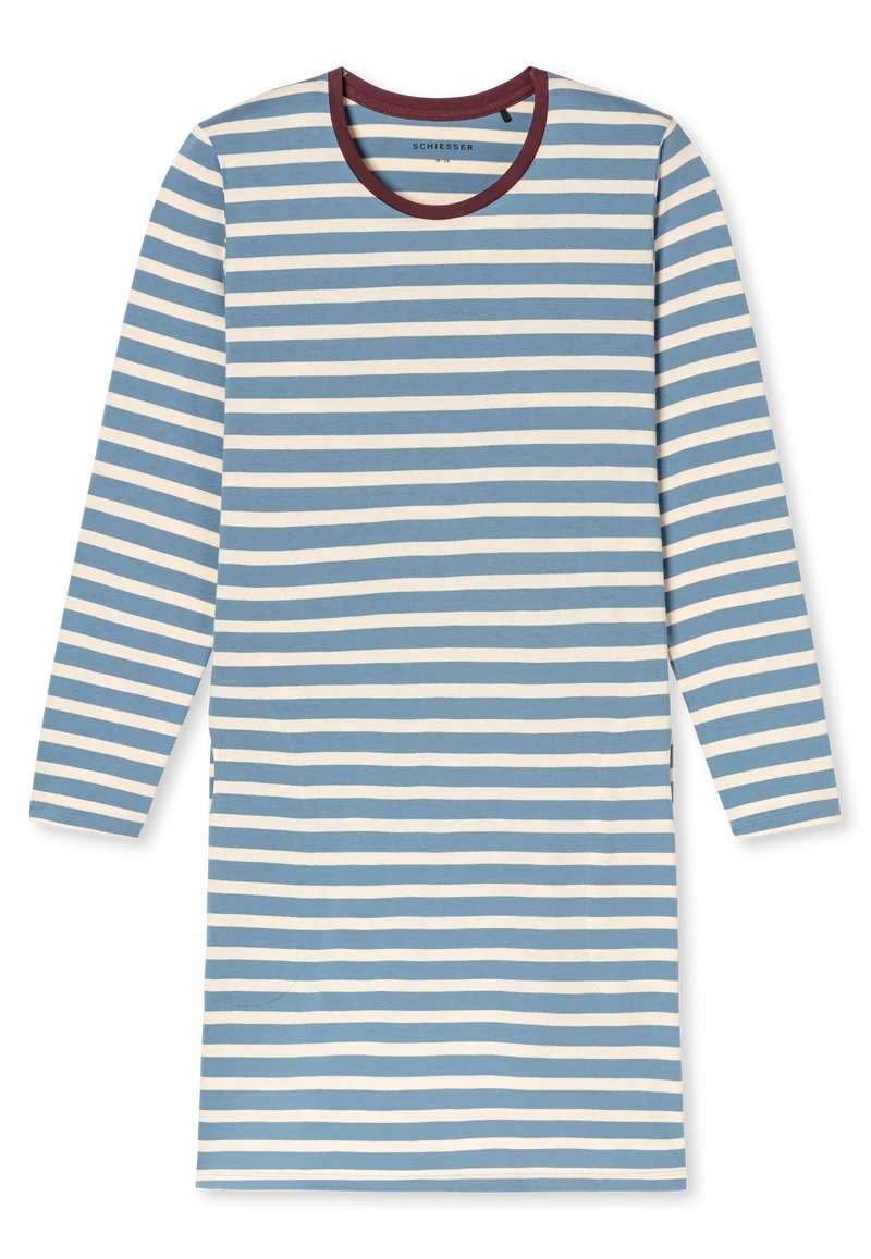 Nachthemd langarm Blau gestreift - Casual Essentials