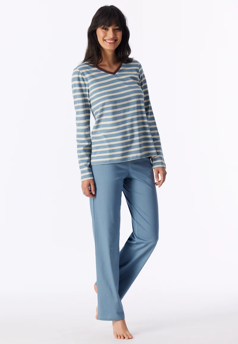 Schlafanzug lang Blau/Weiss gestreift - Casual Essentials