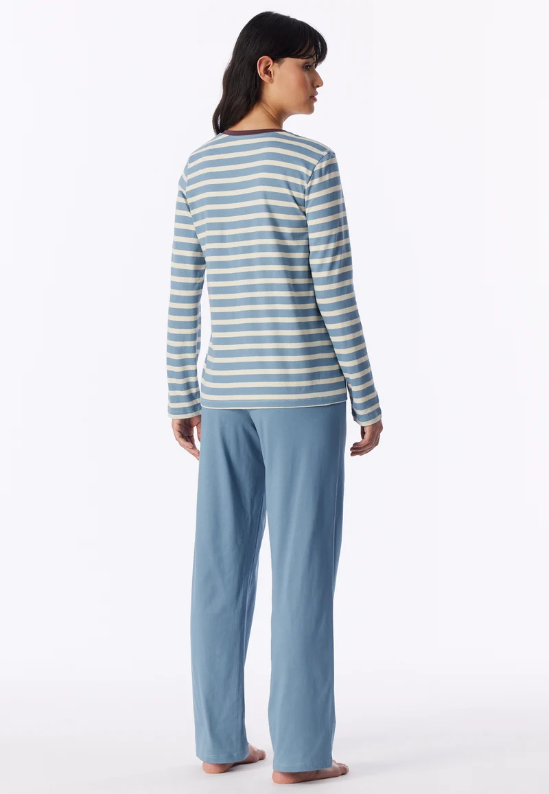 Schlafanzug lang Blau/Weiss gestreift - Casual Essentials