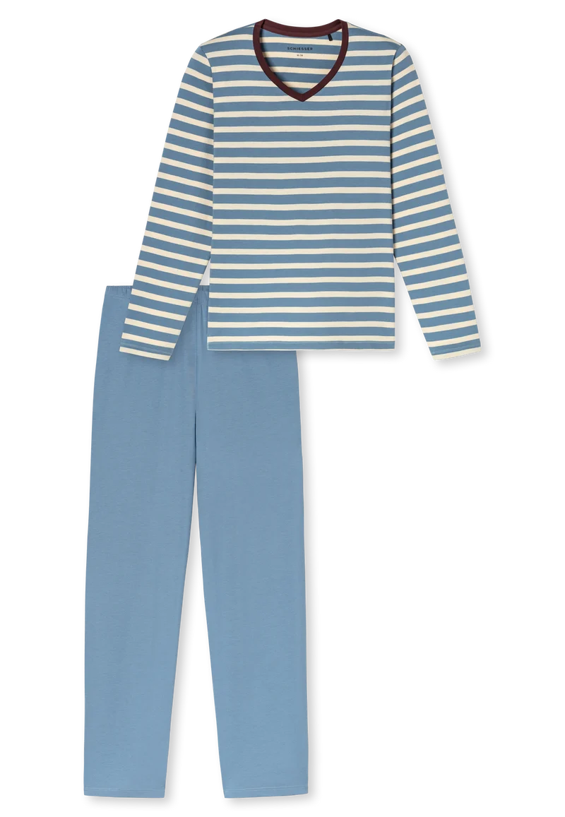Schlafanzug lang Blau/Weiss gestreift - Casual Essentials
