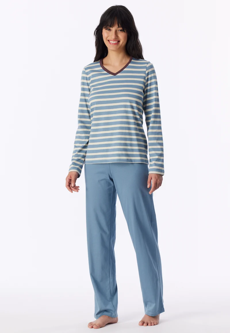 Schlafanzug lang Blau/Weiss gestreift - Casual Essentials