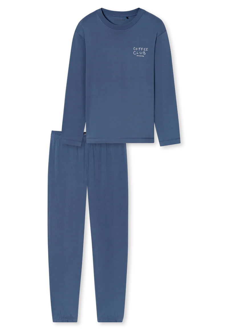 Schlafanzug mit Bündchen Blau - Modern Essentials