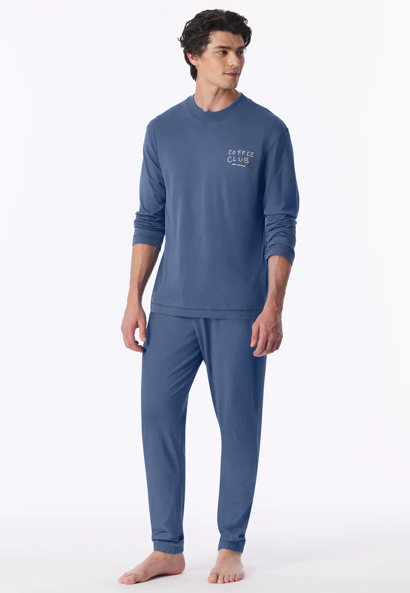 Schlafanzug mit Bündchen Blau - Modern Essentials