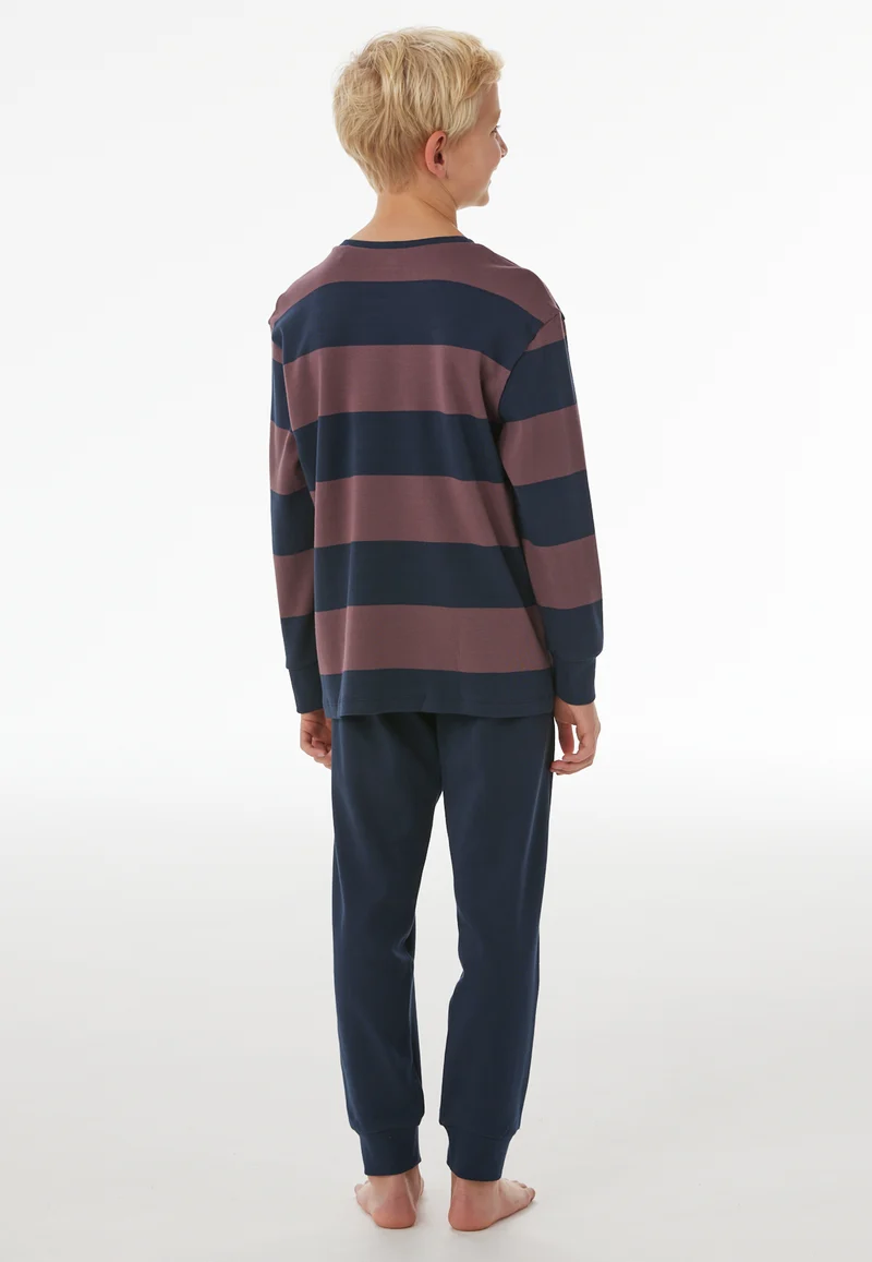 Schlafanzug mit Bündchen Bordeaux/Dunkelblau gestreift - Nightwear