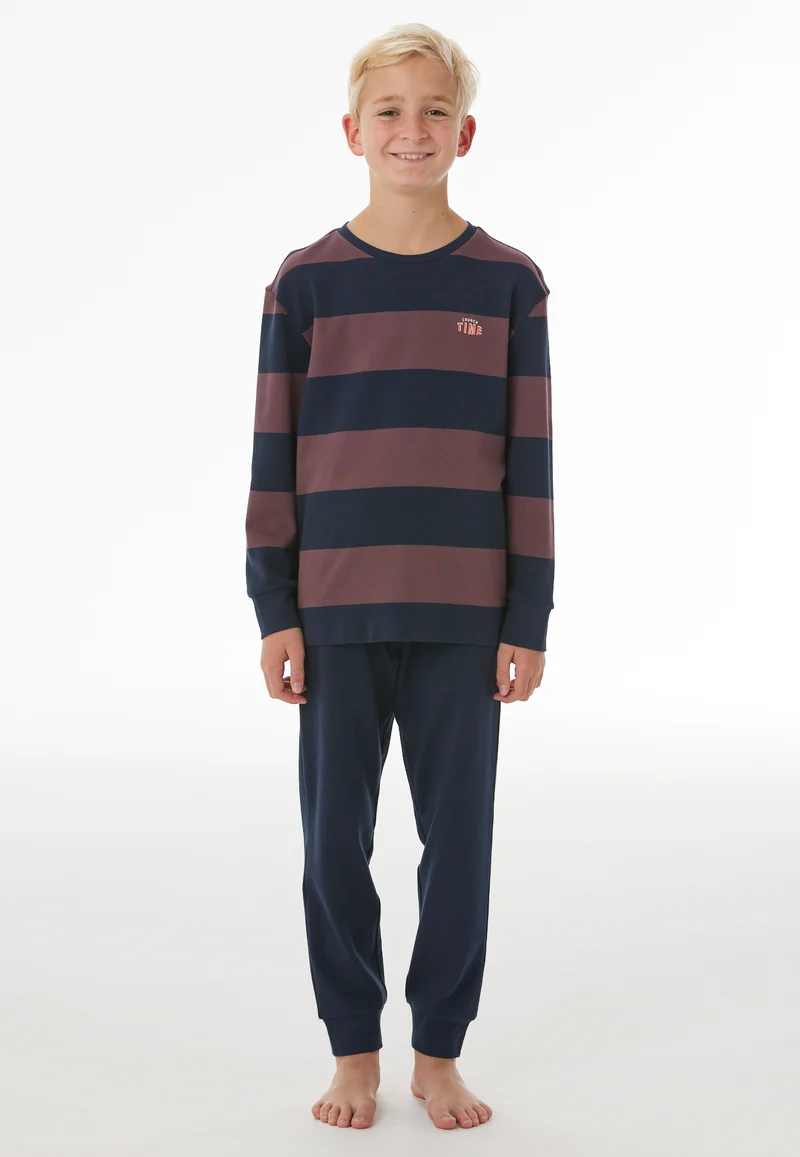 Schlafanzug mit Bündchen Bordeaux/Dunkelblau gestreift - Nightwear