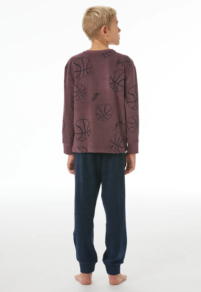 Schlafanzug mit Bündchen Bordeaux/Dunkelblau gemustert - Nightwear