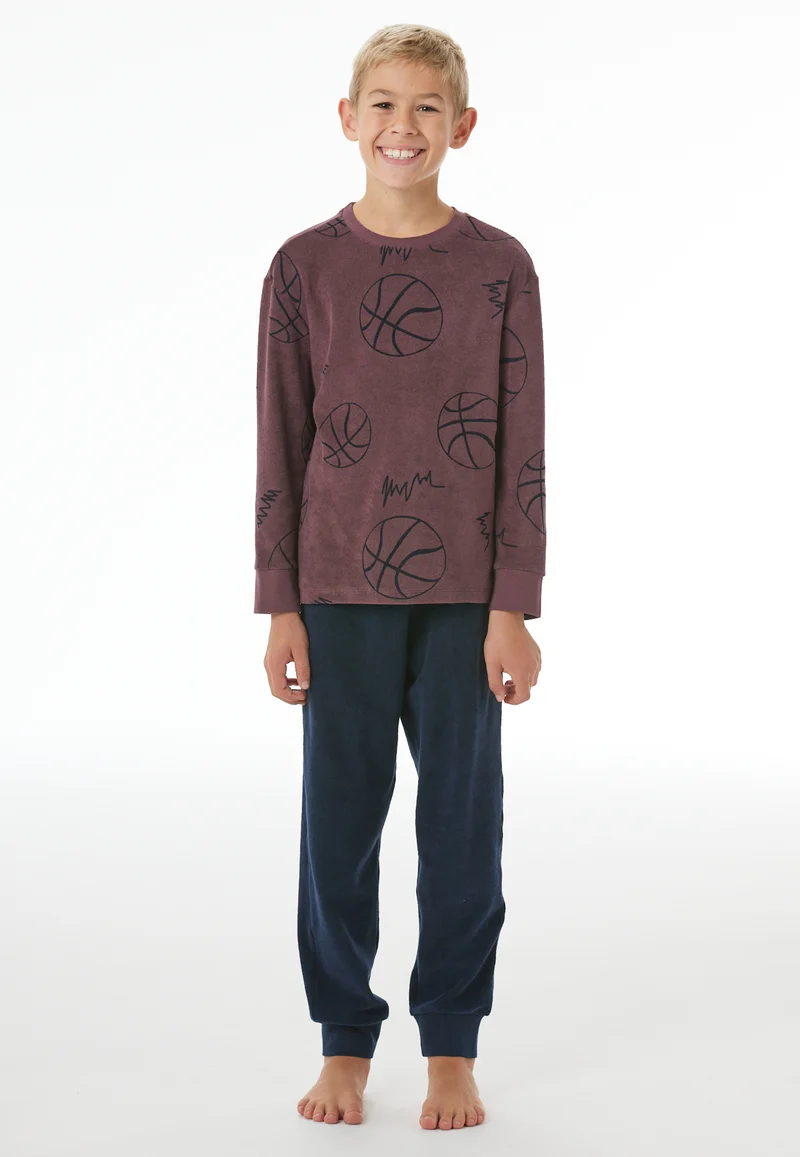 Schlafanzug mit Bündchen Bordeaux/Dunkelblau gemustert - Nightwear