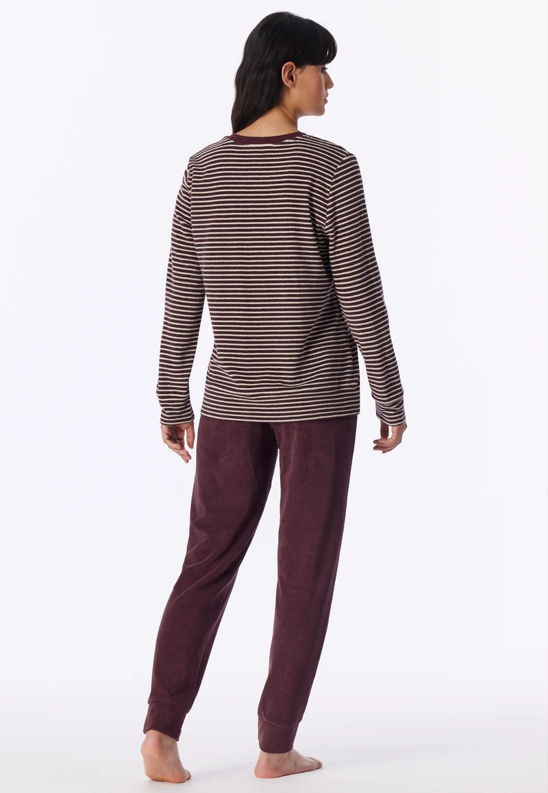 Schlafanzug lang mit Bündchen Bordeaux/Weiss gestreift - Casual Essentials