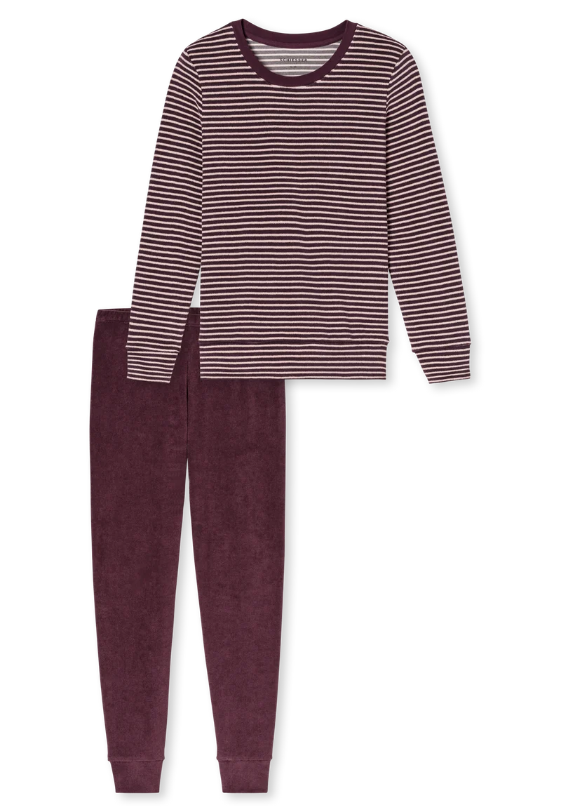 Schlafanzug lang mit Bündchen Bordeaux/Weiss gestreift - Casual Essentials