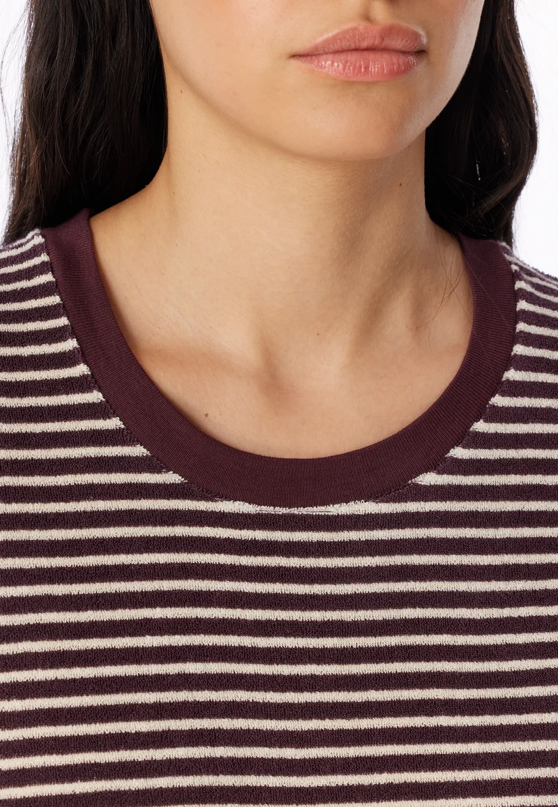 Schlafanzug lang mit Bündchen Bordeaux/Weiss gestreift - Casual Essentials