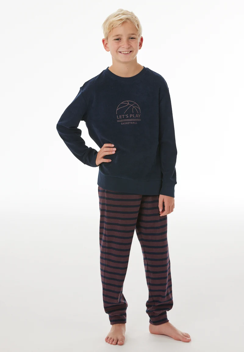 Schlafanzug mit Bündchen Dunkelblau/Bordeaux gestreift - Nightwear