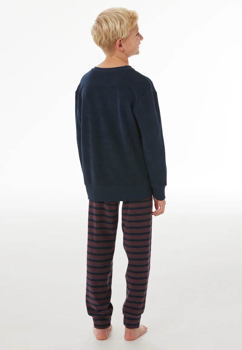 Schlafanzug mit Bündchen Dunkelblau/Bordeaux gestreift - Nightwear