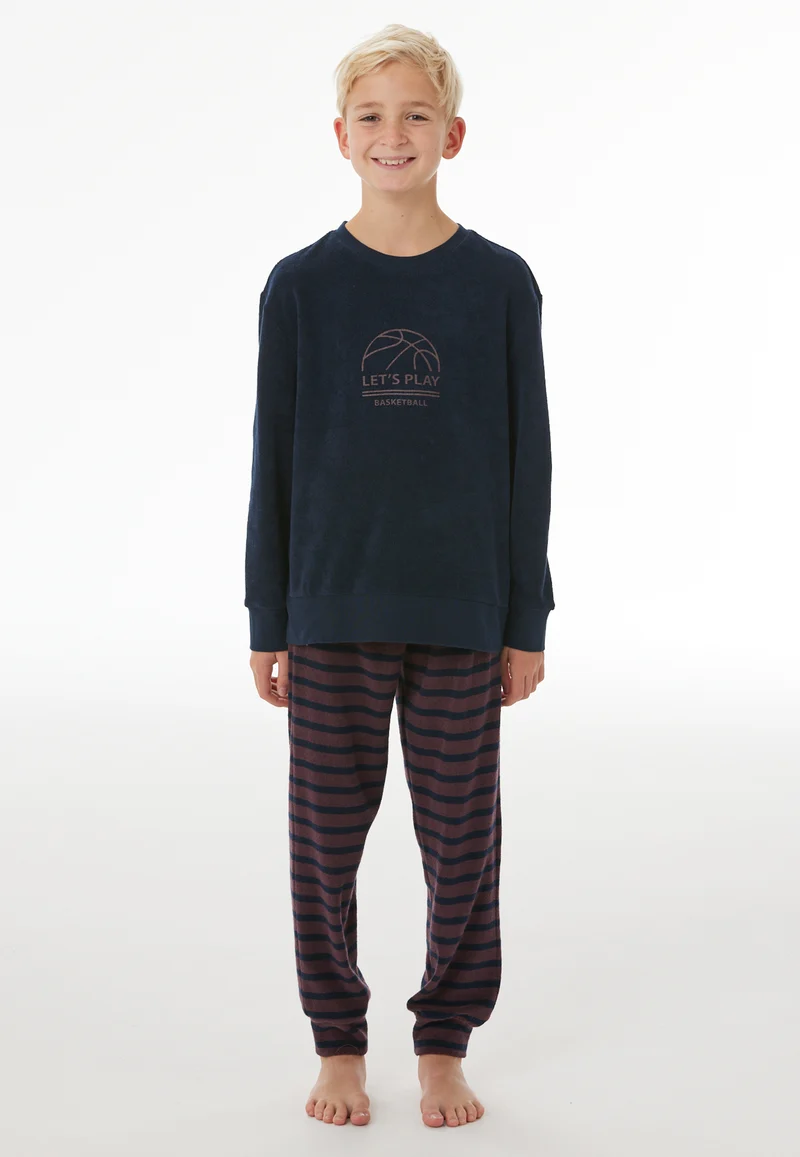 Schlafanzug mit Bündchen Dunkelblau/Bordeaux gestreift - Nightwear