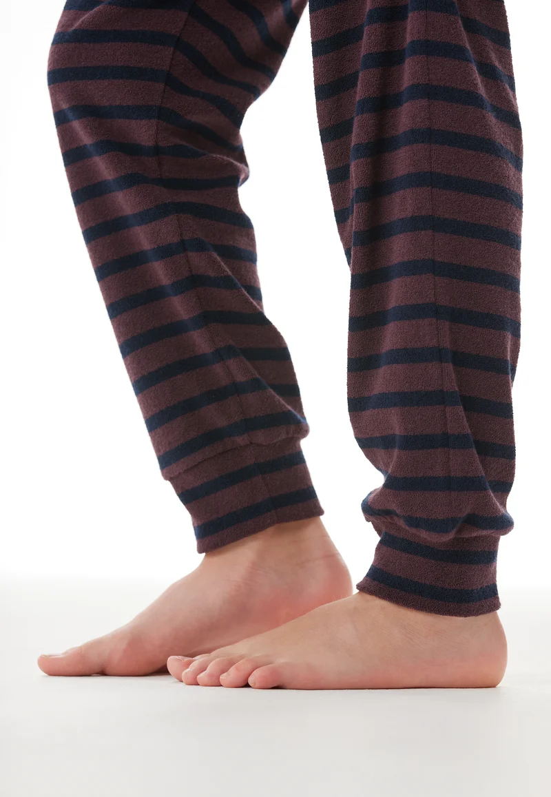 Schlafanzug mit Bündchen Dunkelblau/Bordeaux gestreift - Nightwear