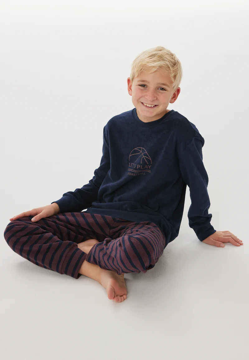 Schlafanzug mit Bündchen Dunkelblau/Bordeaux gestreift - Nightwear