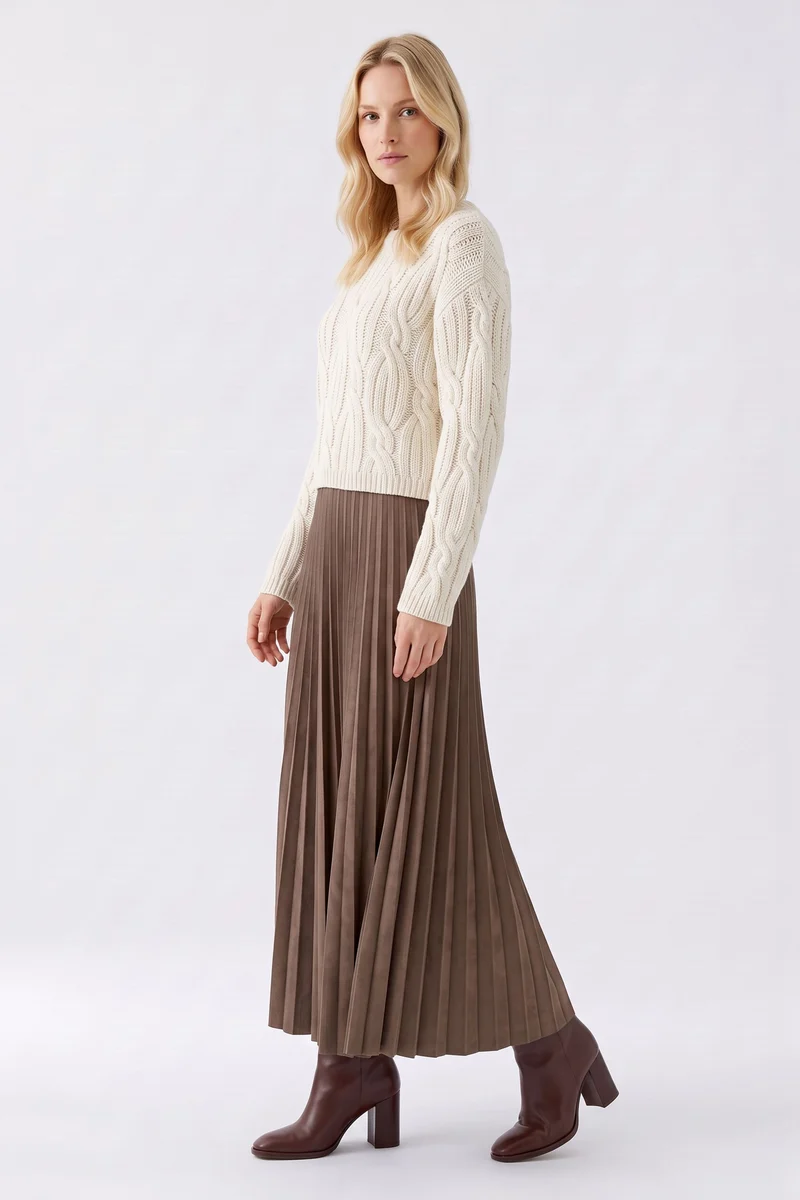 Jupe longue plissée à taille haute