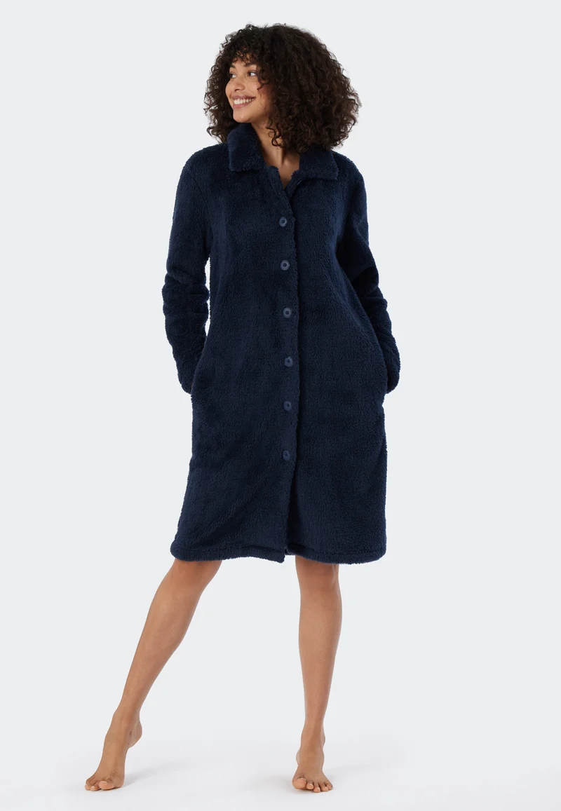 Morgenmantel Teddy-Fleece Dunkelblau - Essentials