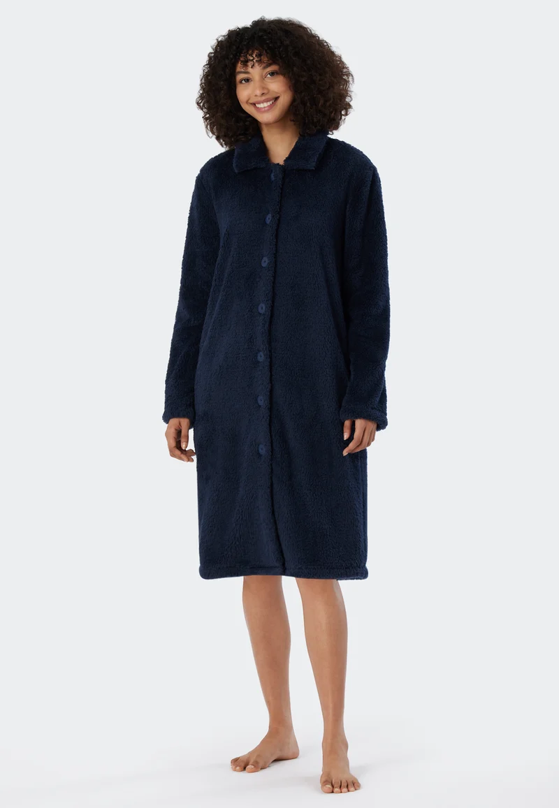 Morgenmantel Teddy-Fleece Dunkelblau - Essentials