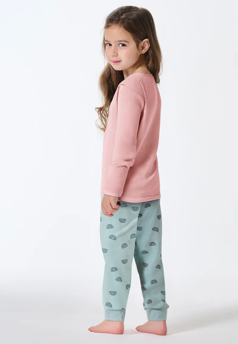 Schlafanzug lang Frottee Bündchen Regenbogen koralle - Nightwear