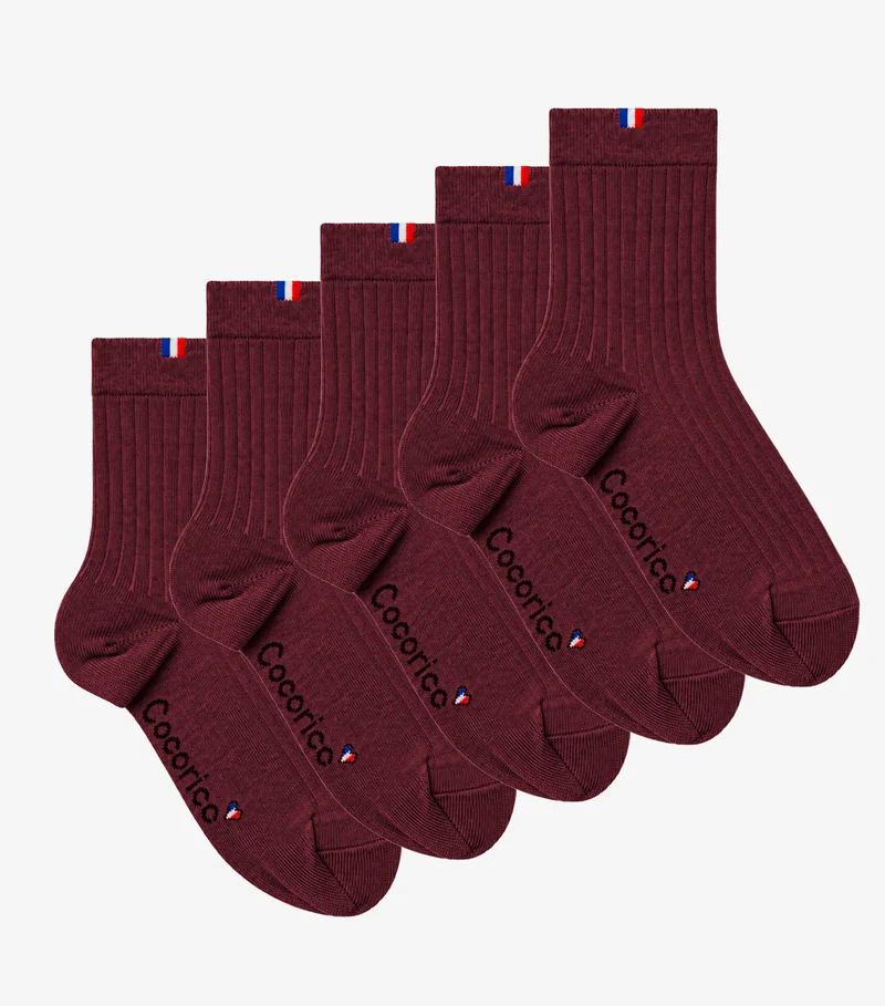 Chaussettes Femme en Laine Bordeaux x5 - Pack Intemporel