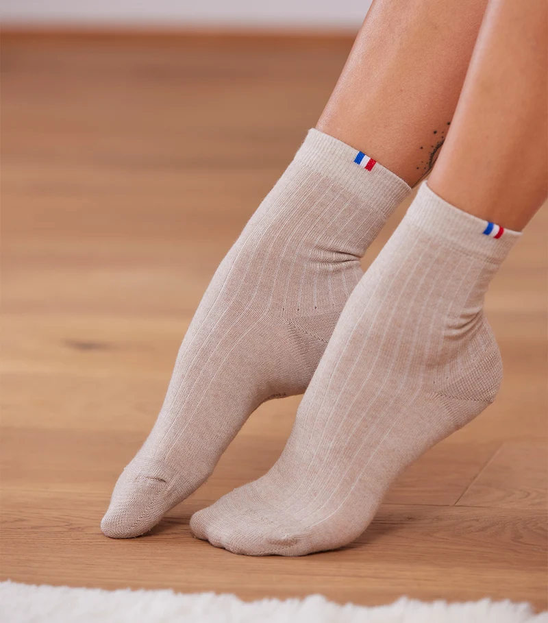 Chaussettes Femme en Laine Beige
