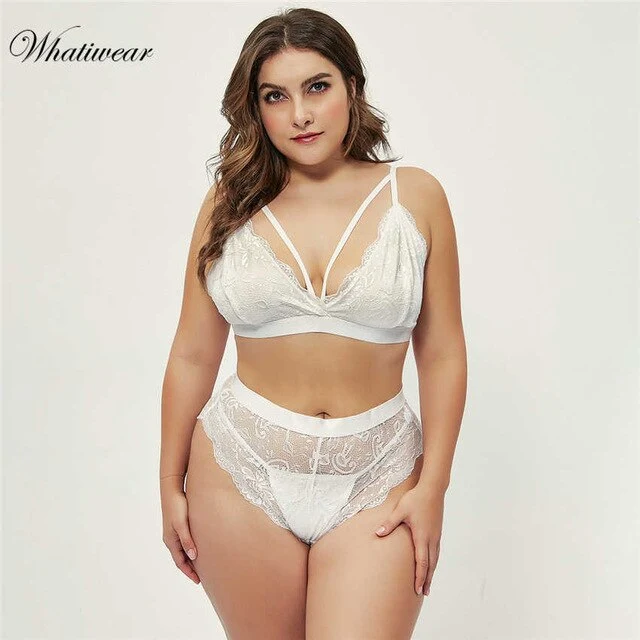 Whatiwear Sexy Lace Strap Women Underwear Set Seamless Bandage Plus Size Sexy lingerie Bra Set Women's Bra and Panty Sets
