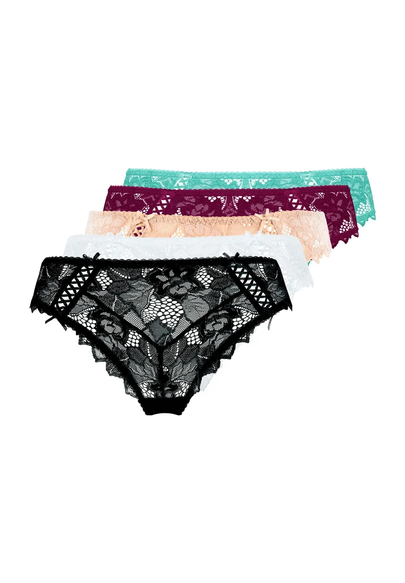 Lot de 5 slips Arum Noir, Blanc, Skin, Magenta Pourpre et Vert Aquifère