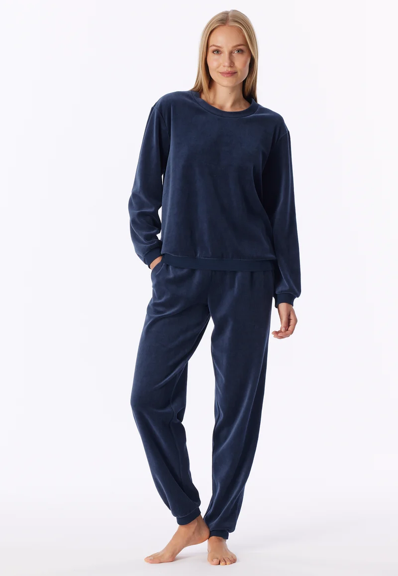 Lounge Set mit Bündchen Dunkelblau - Casual Velour
