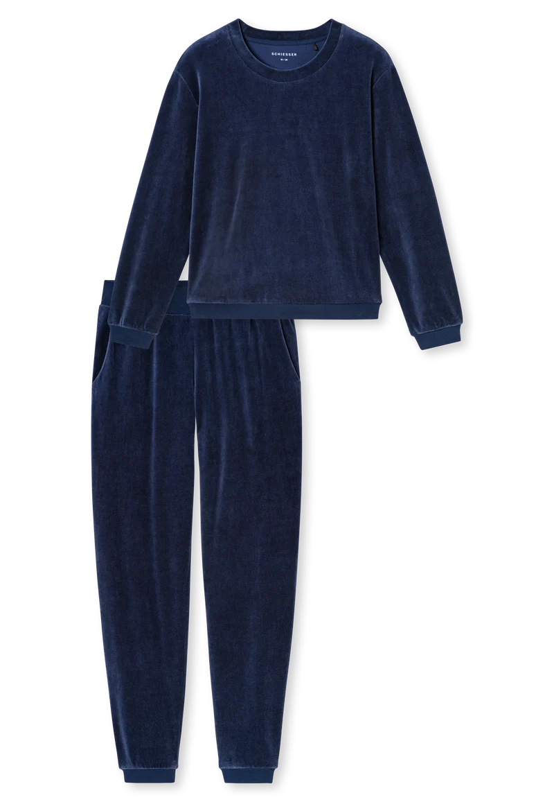 Lounge Set mit Bündchen Dunkelblau - Casual Velour