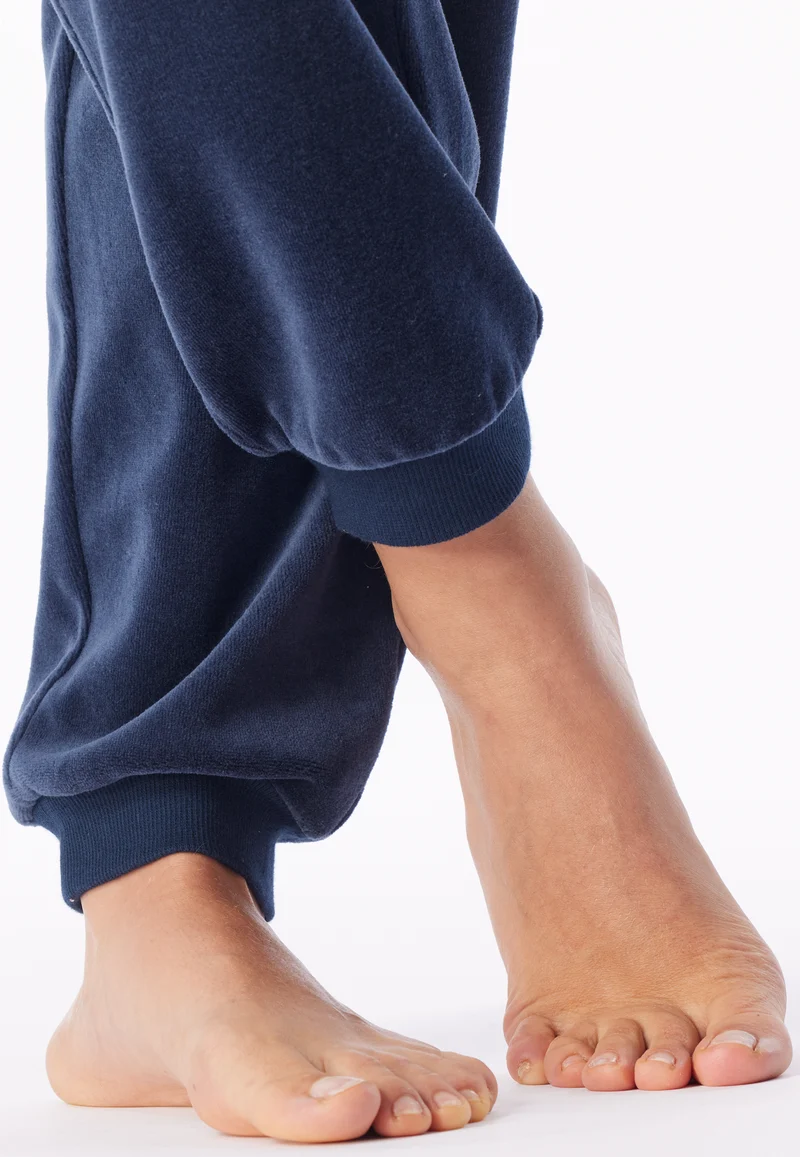 Lounge Set mit Bündchen Dunkelblau - Casual Velour