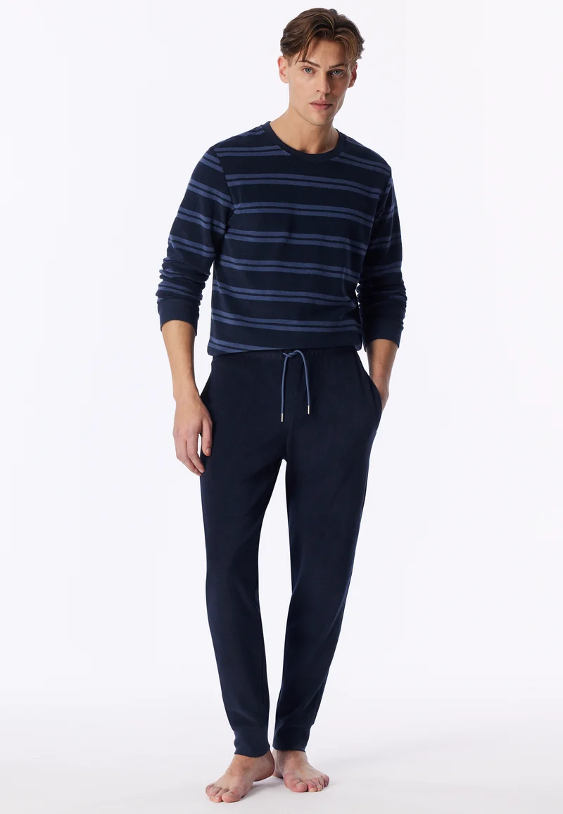 Schlafanzug mit Bündchen Blau gestreift - Casual Nightwear