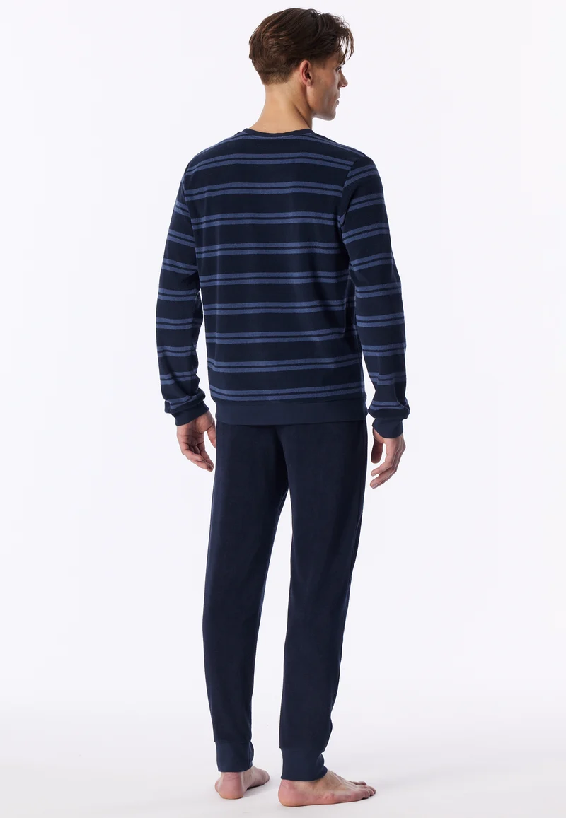 Schlafanzug mit Bündchen Blau gestreift - Casual Nightwear