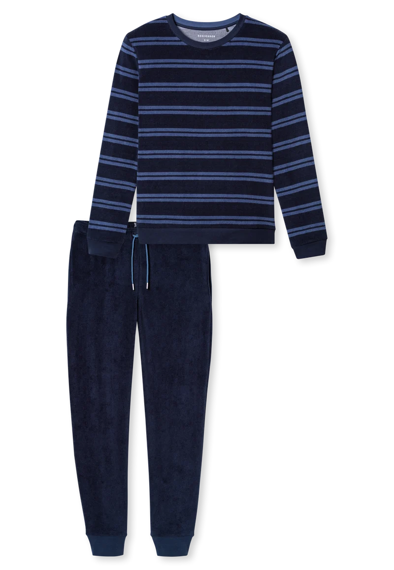 Schlafanzug mit Bündchen Blau gestreift - Casual Nightwear