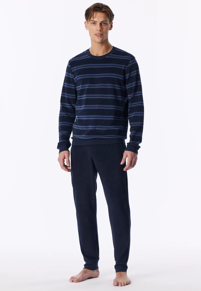 Schlafanzug mit Bündchen Blau gestreift - Casual Nightwear