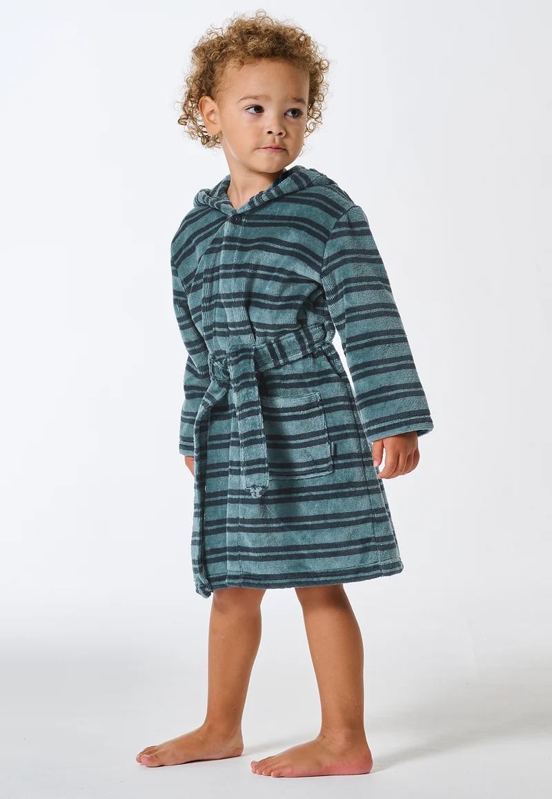 Bademantel mit Kapuze Blau gestreift - Kids Nightwear