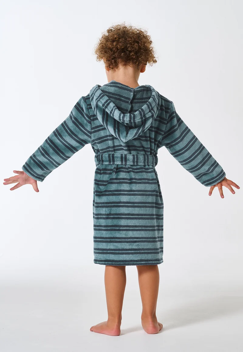 Bademantel mit Kapuze Blau gestreift - Kids Nightwear
