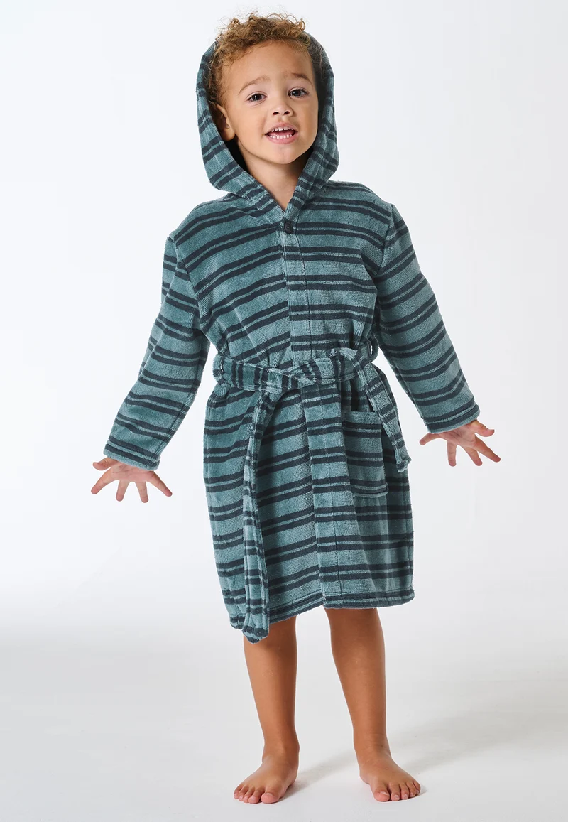 Bademantel mit Kapuze Blau gestreift - Kids Nightwear