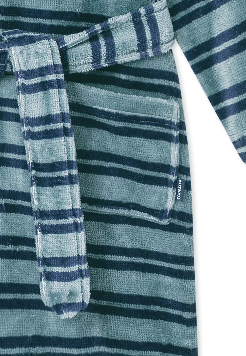 Bademantel mit Kapuze Blau gestreift - Kids Nightwear