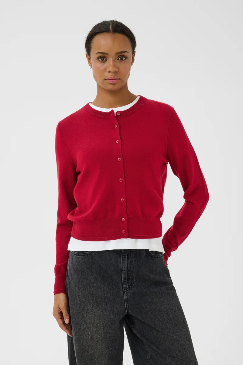 Cardigan court boutonné à col rond Noelani