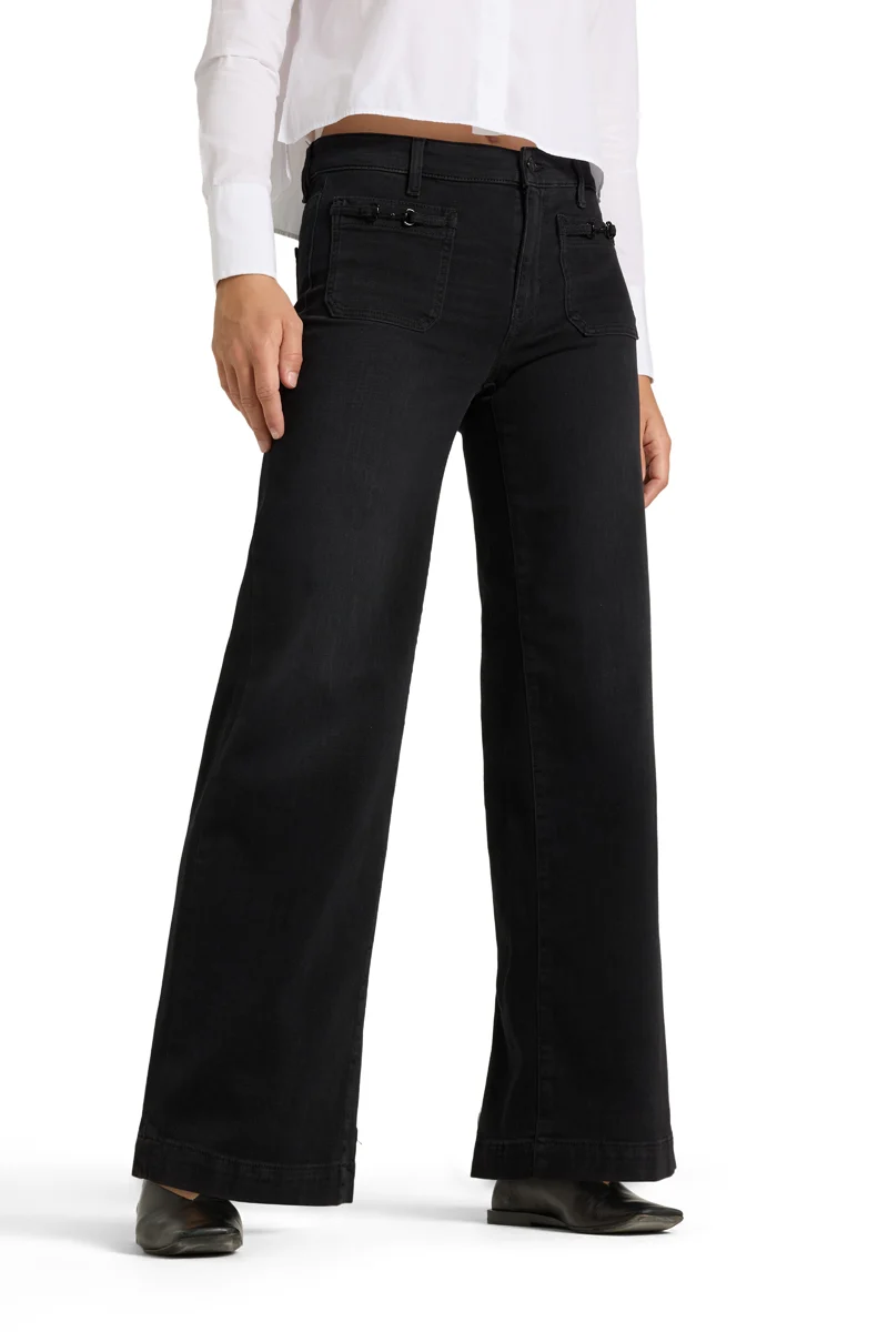 Jeans à jambes larges et poches ornées Ada