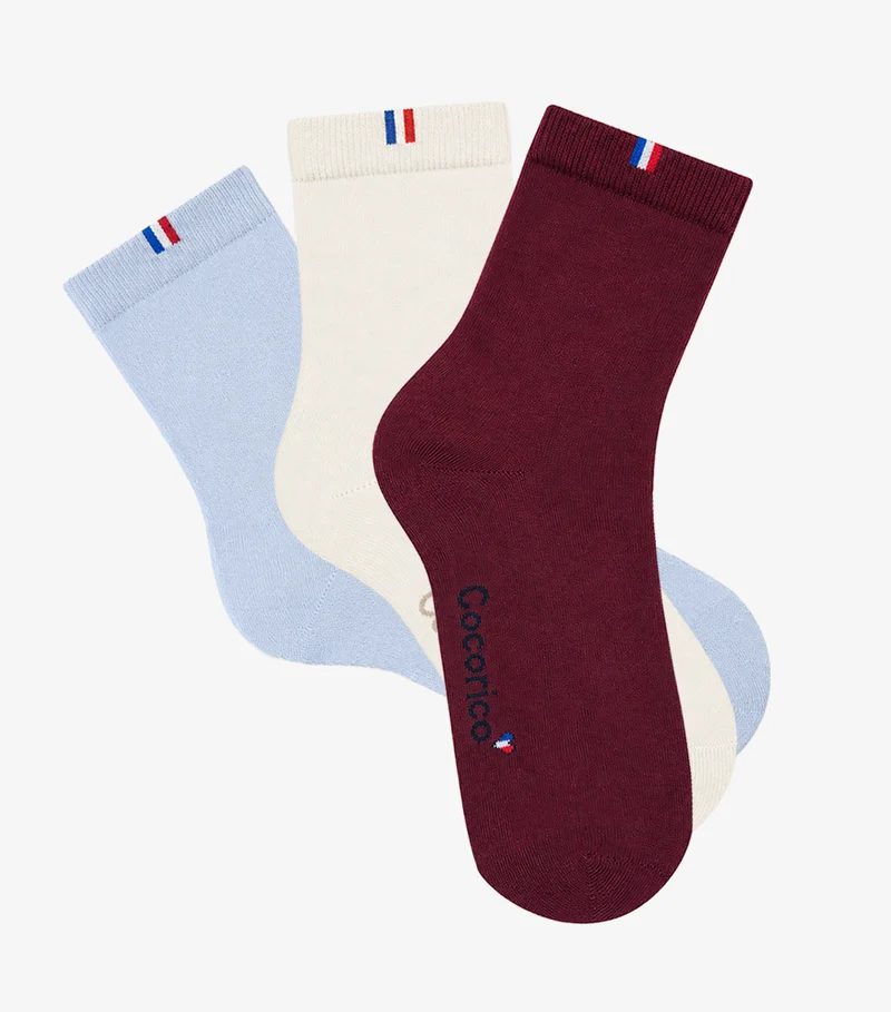 Chaussettes Femme x3 - Pack Ecru / Bordeaux / Ciel