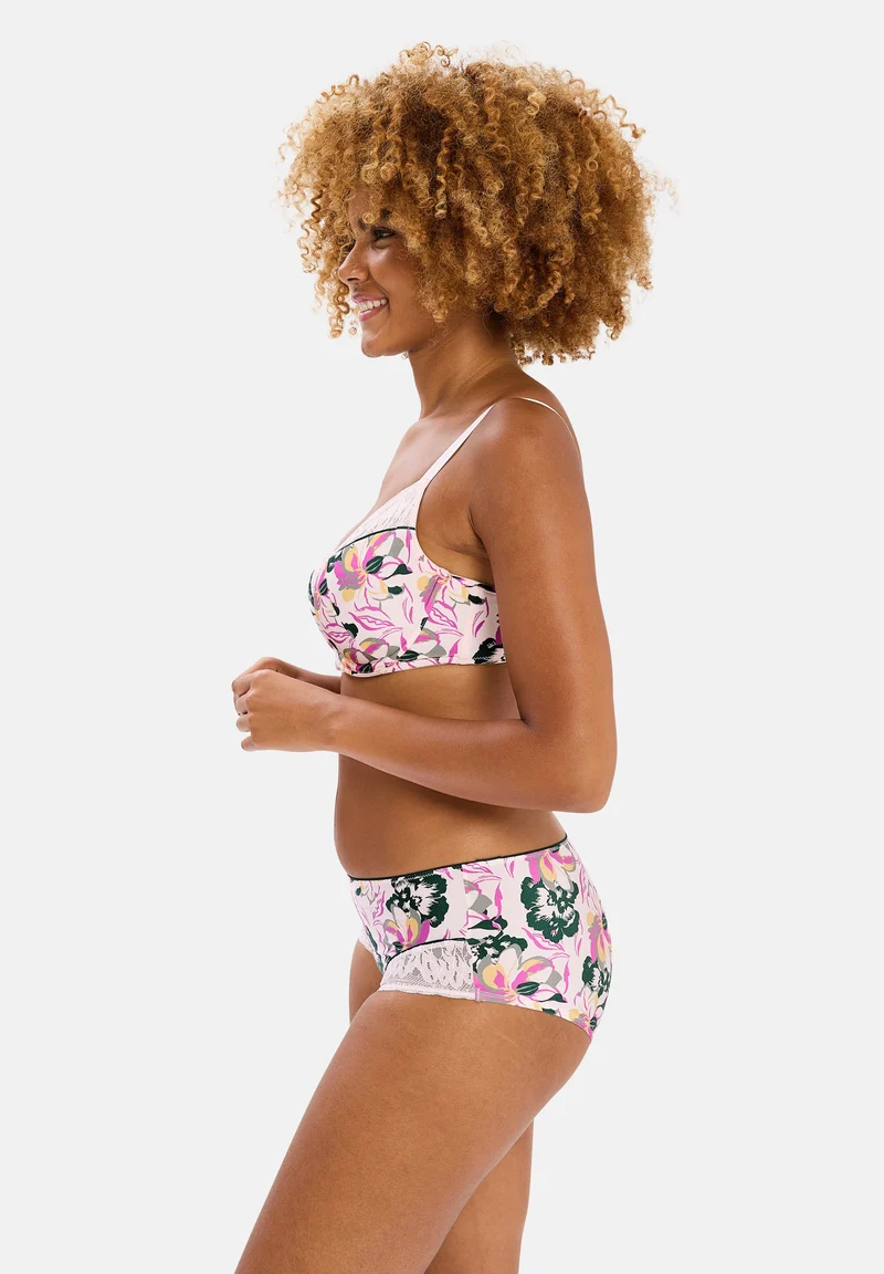 Shorty imprimé et dentelle florale
