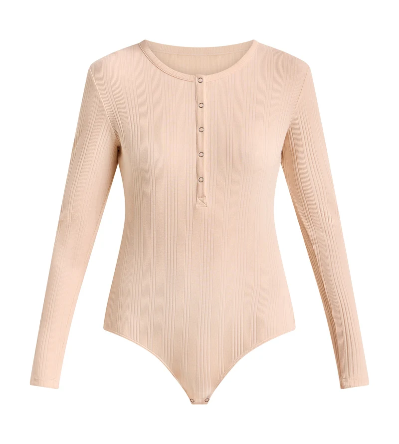 T-shirt femme manches longues jersey côtelé fin skin rose Dim x Ines de la Fressange