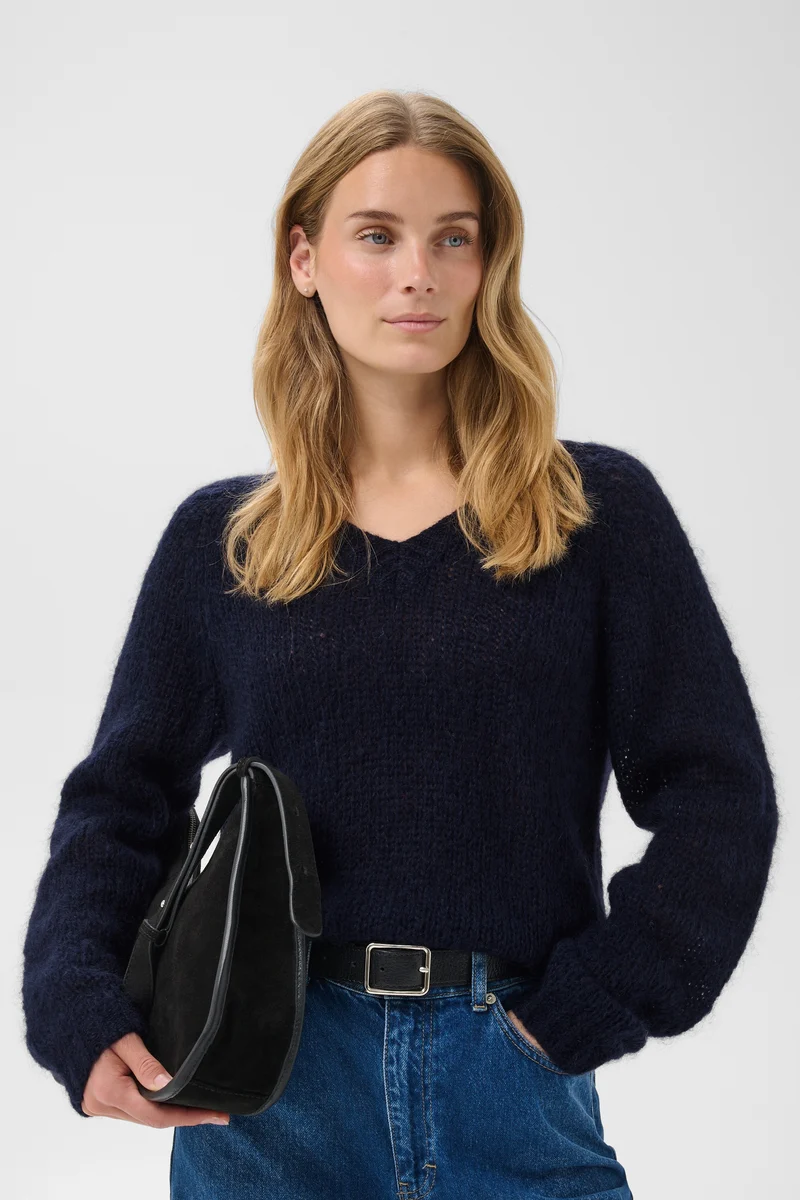 Pull ample col en V texturé Dualina