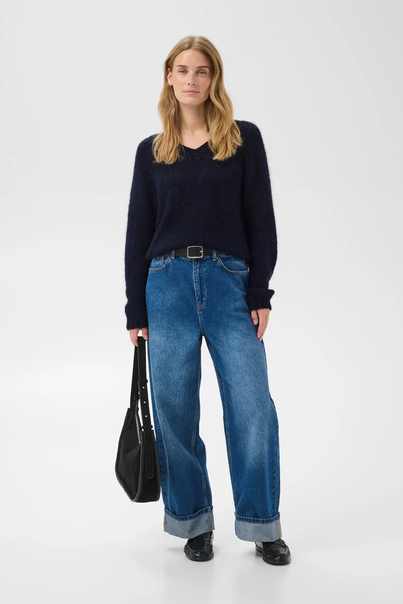 Pull ample col en V texturé Dualina