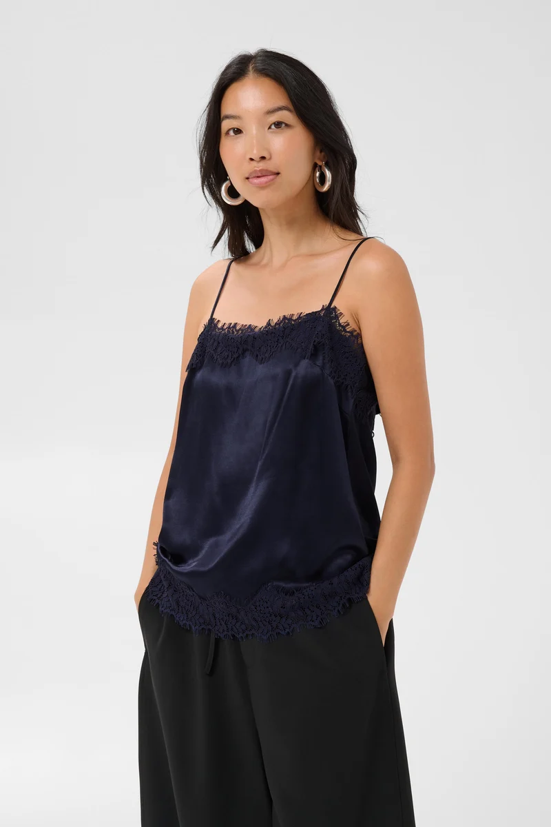 Camisole satinée bordure dentelle Delenn