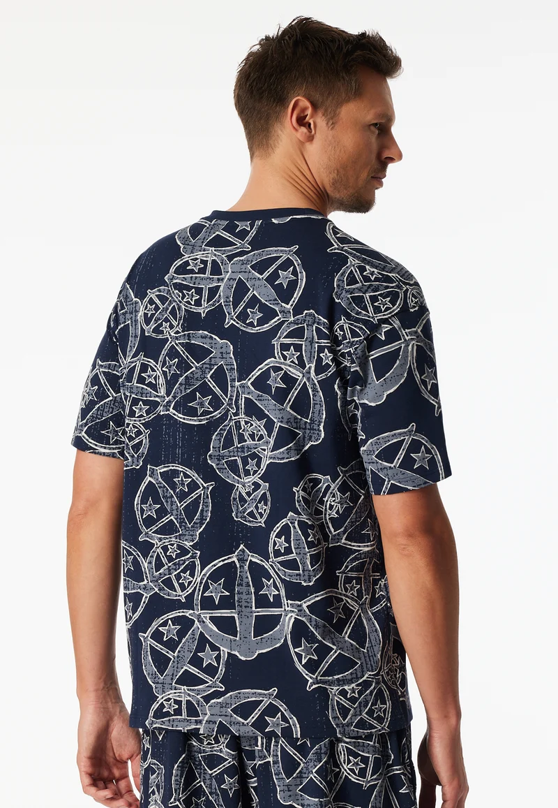 Shirt kurzarm Statement-Druck blau-weiß - SCHIESSER 150 Years