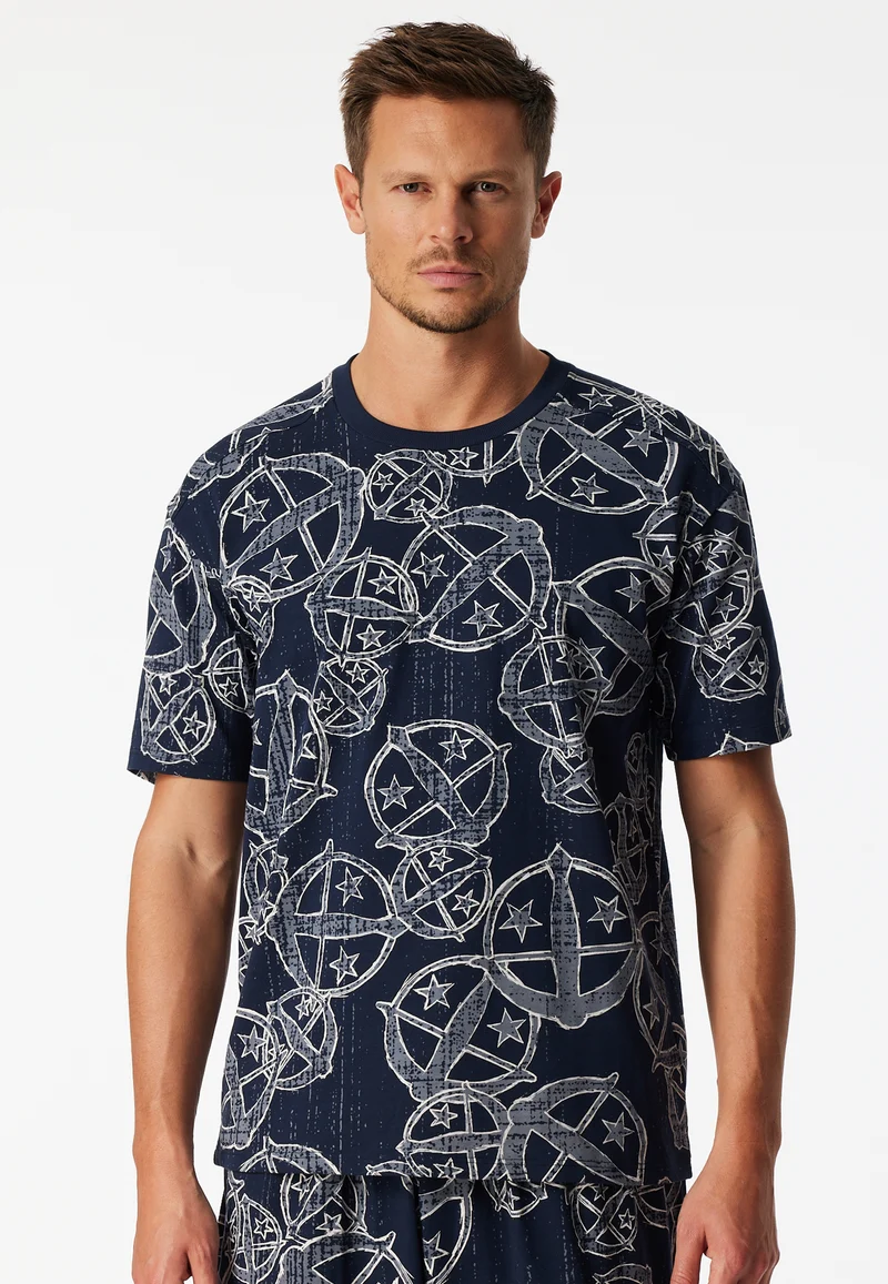 Shirt kurzarm Statement-Druck blau-weiß - SCHIESSER 150 Years
